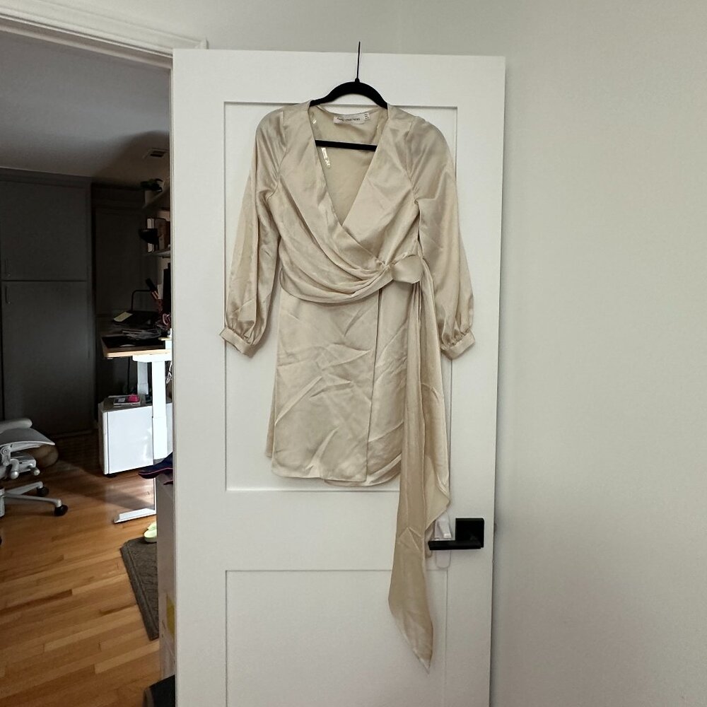 Fame and Partners Midi Long Sleeve Dress Wrap Buttons